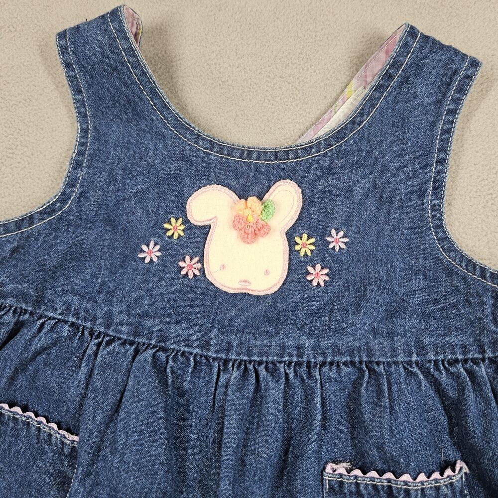 Vintage Sesame Street Dress‎ Girls 24 Months Denim Embroidered Floral Bunny Y2K - Picture 2 of 11